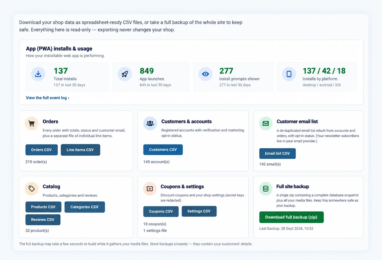 Download your data and backups