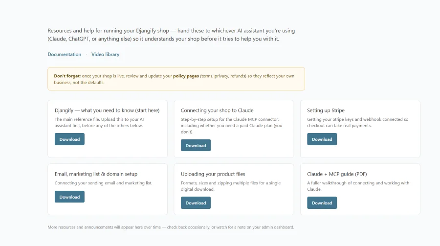 djangify owner help page