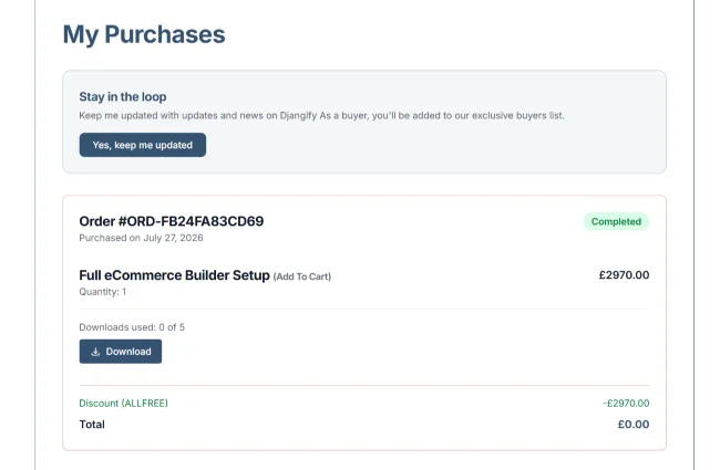djangify stripe checkout update
