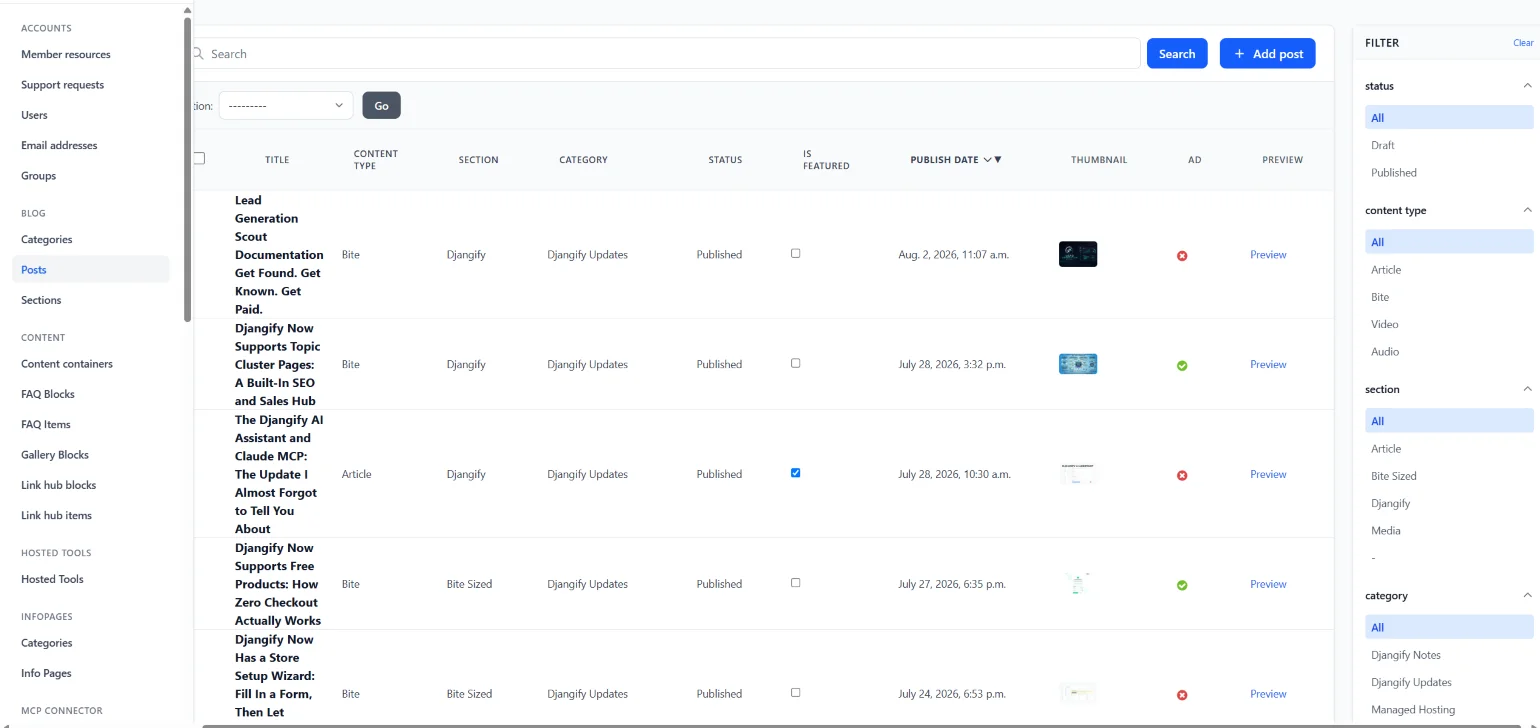 djangify add blog post