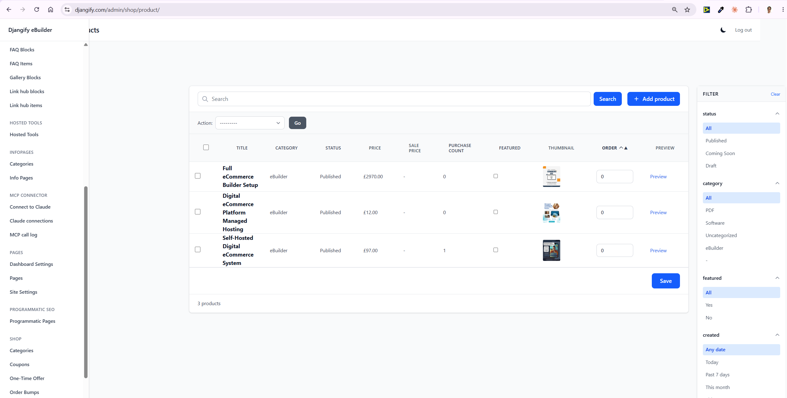 Djangify products area